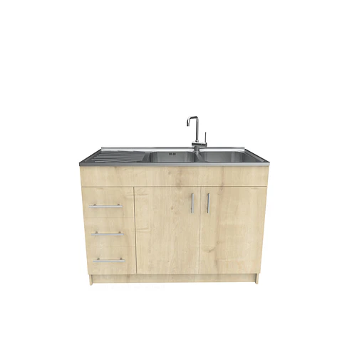 Mueble lavaplatos doble cubierta de acero inox de 120cm / M1I-1200-AI / Rustico