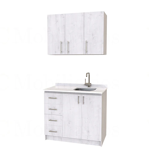 Kit de mueble lavaplatos + Mueble Mural de 100 cm / KT1-1034 / cuarzo / alaska