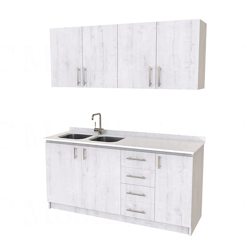 Kit de mueble lavaplatos doble + Mueble Mural de 170 cm / KT1-1734 / cuarzo / alaska