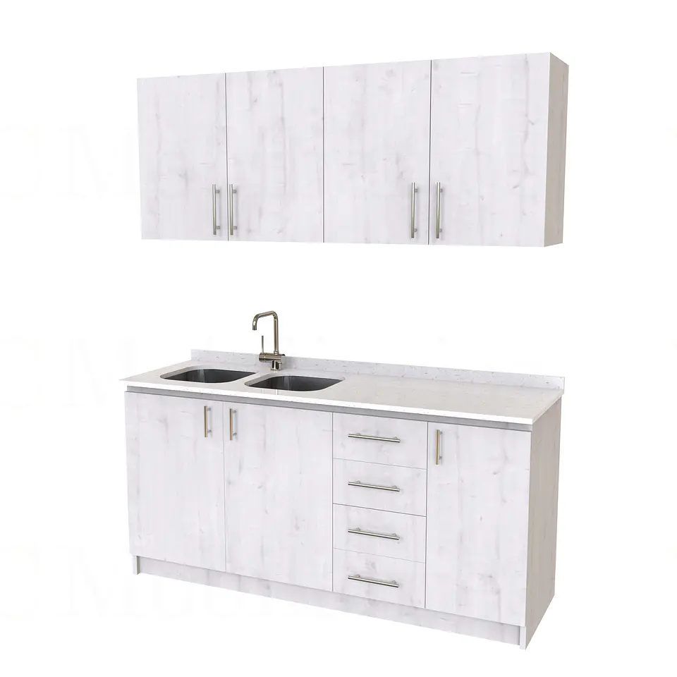 Kit de mueble lavaplatos doble + Mueble Mural de 180 cm / KT1-1834 / cuarzo / alaska 1