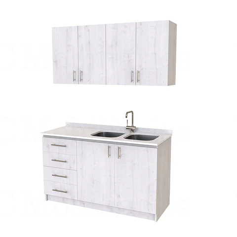 Kit de mueble lavaplatos doble + Mueble Mural de 160 cm / KT1-1534 / cuarzo / alaska