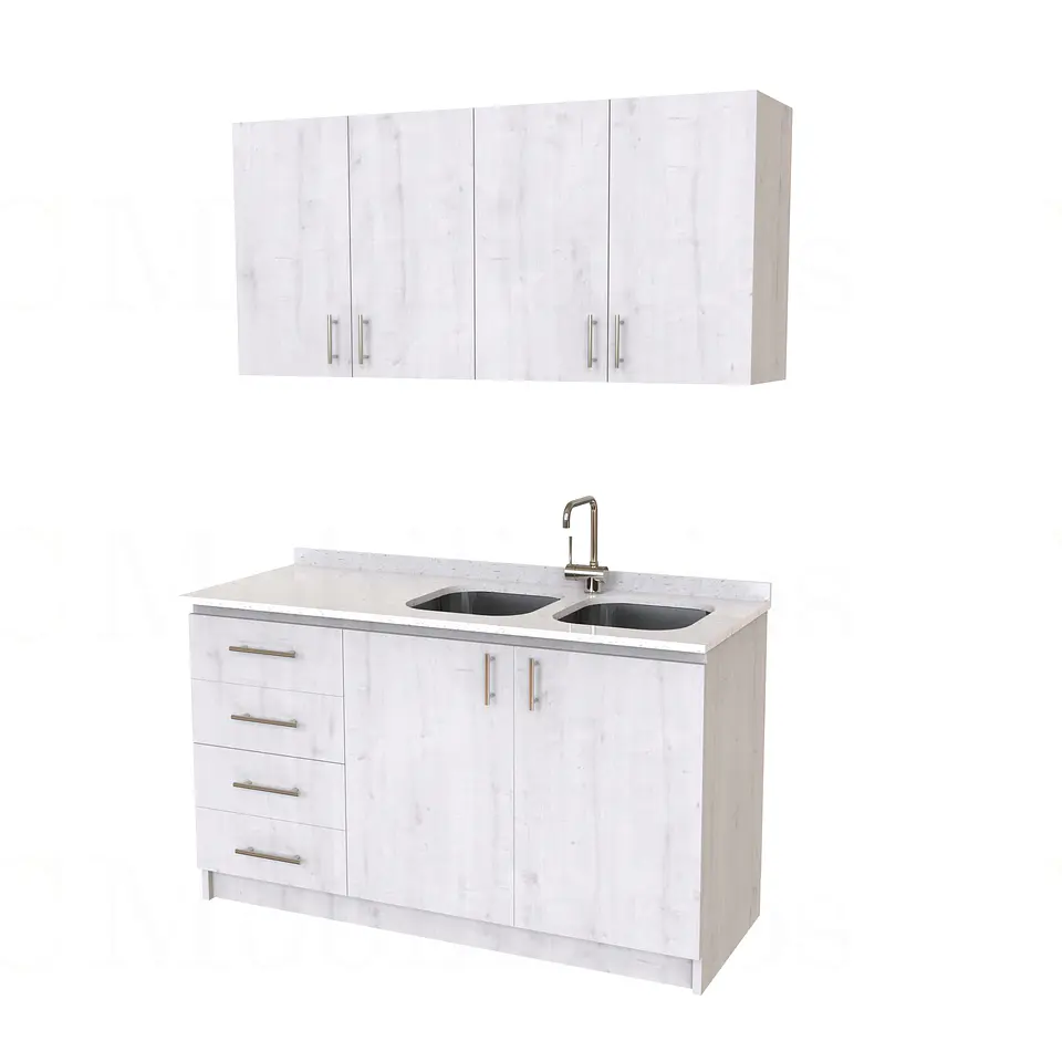 Kit de mueble lavaplatos doble + Mueble Mural de 160 cm / KT1-1534 / cuarzo / alaska 1