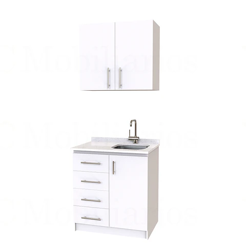Kit de mueble lavaplatos + Mueble Mural de 80 cm / KT1-834 / cuarzo / blanco