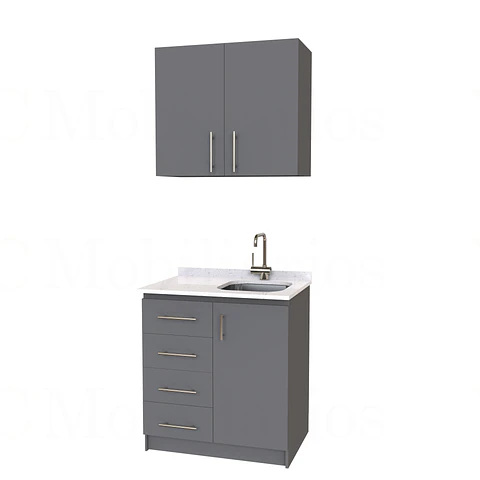 Kit de mueble lavaplatos + Mueble Mural de 80 cm / KT1-834 / cuarzo / carbon