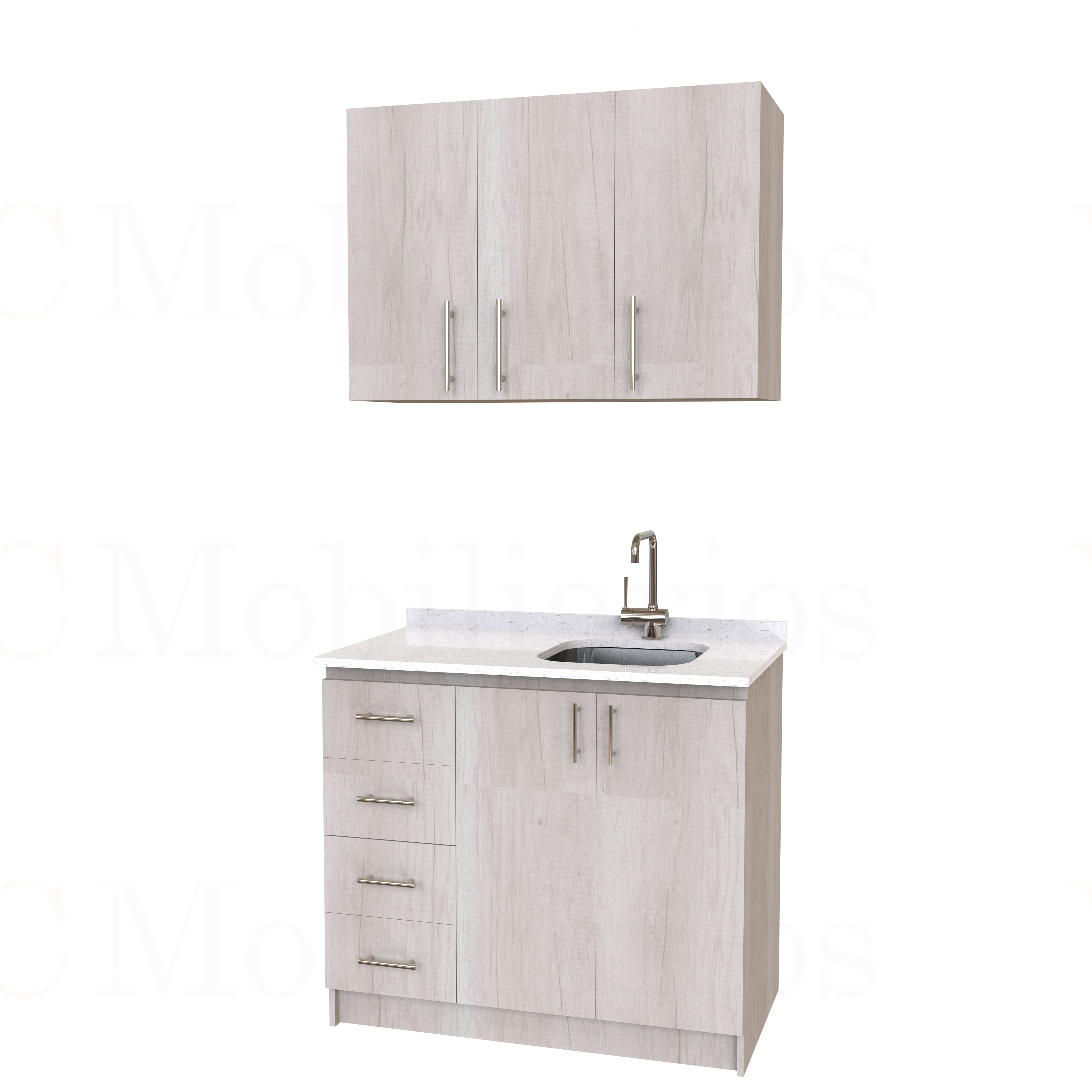 Kit de mueble lavaplatos + Mueble Mural de 100 cm / KT1-1034 / cuarzo / toscana