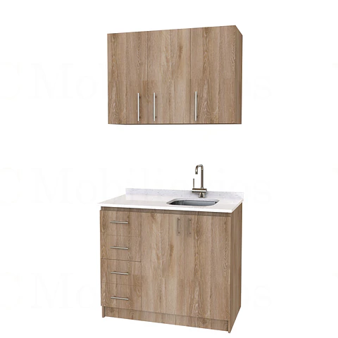 Kit de mueble lavaplatos + Mueble Mural de 100 cm / KT1-1034 / cuarzo / cava