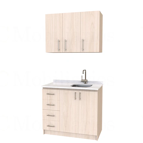 Kit de mueble lavaplatos + Mueble Mural de 100 cm / KT1-1034 / cuarzo / nougat