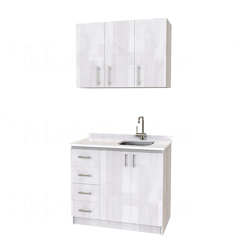 Kit de mueble lavaplatos + Mueble Mural de 100 cm / KT1-1034 / cuarzo / legno
