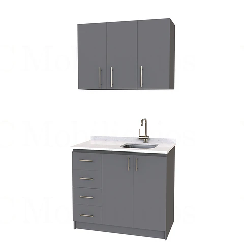 Kit de mueble lavaplatos + Mueble Mural de 100 cm / KT1-1034 / cuarzo / carbon