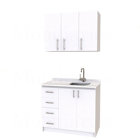 Kit de mueble lavaplatos + Mueble Mural de 100 cm / KT1-1034 / cuarzo / blanco