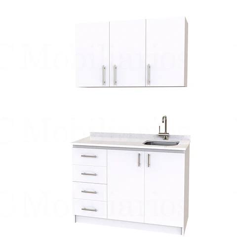 Kit de mueble lavaplatos + Mueble Mural de 130 cm / KT1-1034 / cuarzo / blanco