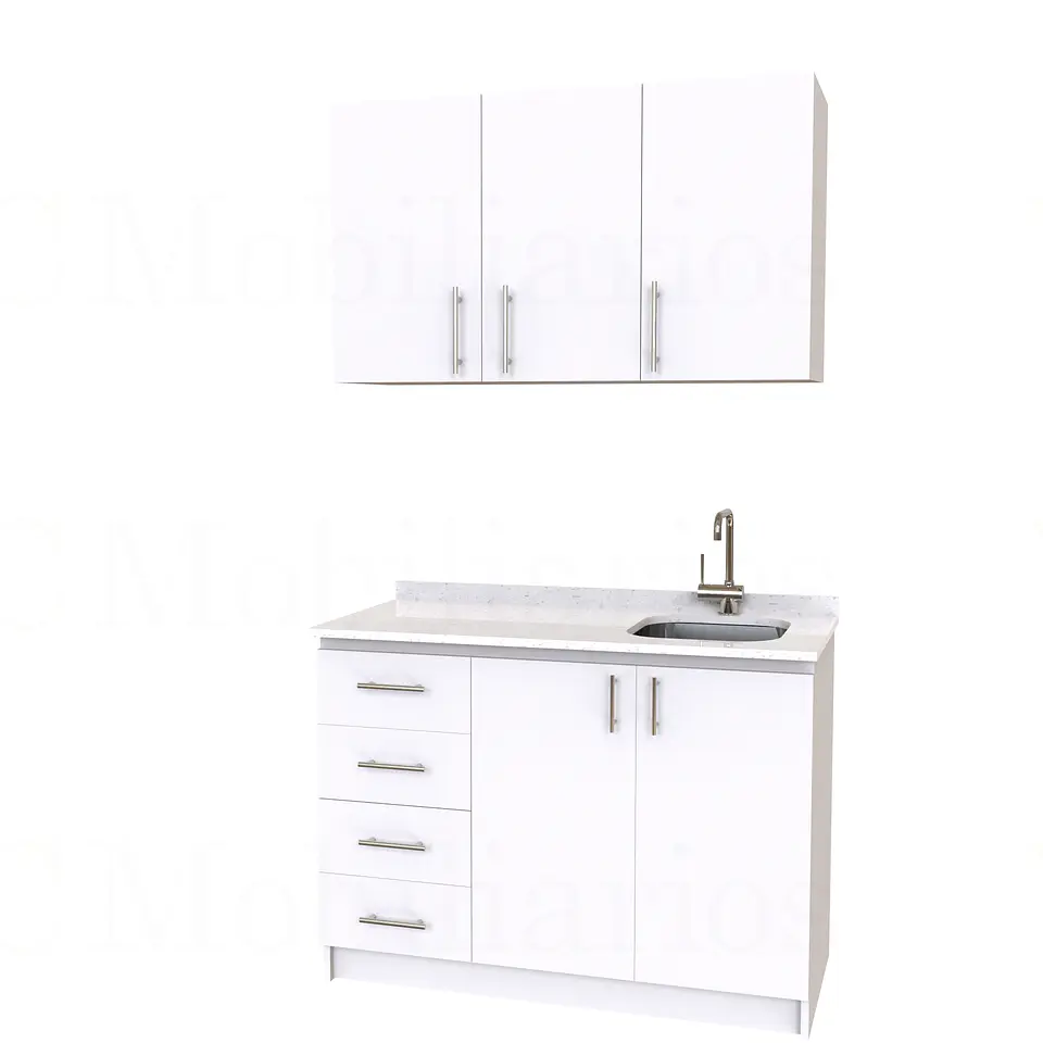Kit de mueble lavaplatos + Mueble Mural de 140 cm / KT1-1434 / cuarzo / blanco 1