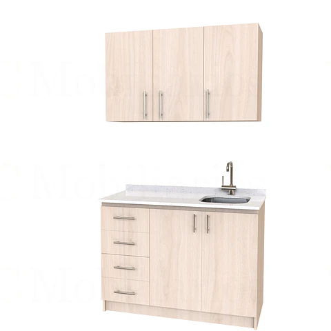 Kit de mueble lavaplatos + Mueble Mural de 140 cm / KT1-1434 / cuarzo / nougat