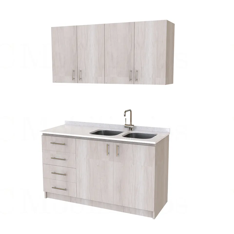 Kit de mueble lavaplatos doble + Mueble Mural de 150 cm / KT1-1534 / cuarzo / toscana 1
