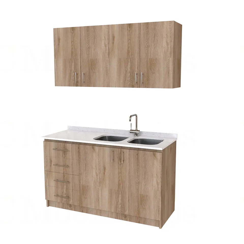 Kit de mueble lavaplatos doble + Mueble Mural de 150 cm / KT1-1534 / cuarzo / cava 1