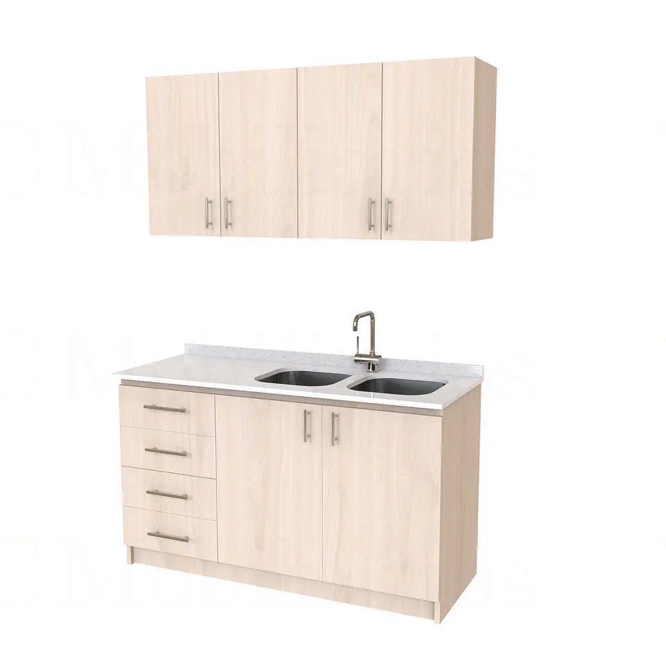 Kit de mueble lavaplatos doble + Mueble Mural de 150 cm / KT1-1534 / cuarzo / nougat 1