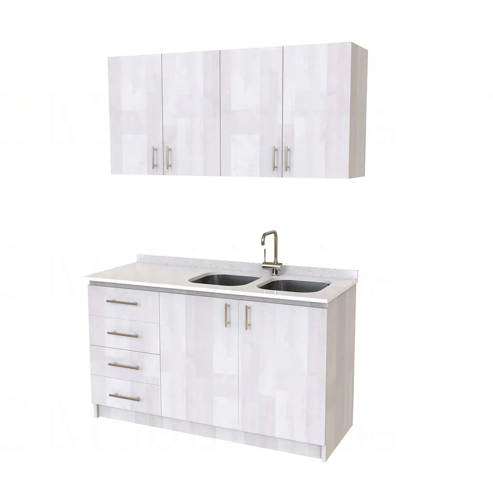Kit de mueble lavaplatos doble + Mueble Mural de 150 cm / KT1-1534 / cuarzo / legno 1