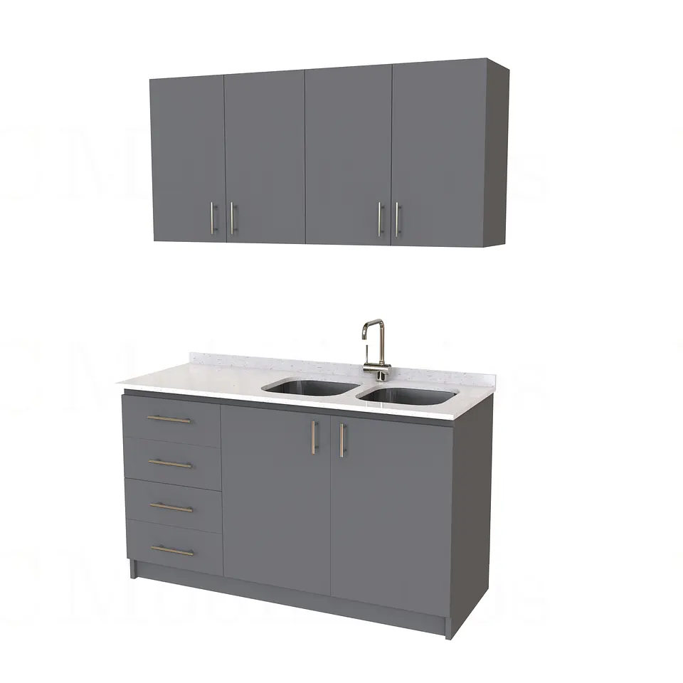 Kit de mueble lavaplatos doble + Mueble Mural de 150 cm / KT1-1534 / cuarzo / carbon 1