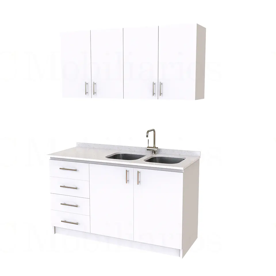 Kit de mueble lavaplatos doble + Mueble Mural de 150 cm / KT1-1534 / cuarzo / blanco 1