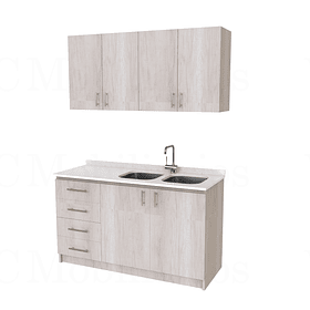 Kit de mueble lavaplatos doble + Mueble Mural de 160 cm / KT1-1534 / cuarzo / toscana