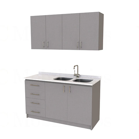 Kit de mueble lavaplatos doble + Mueble Mural de 160 cm / KT1-1534 / cuarzo / notte
