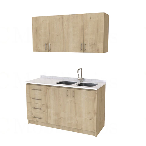 Kit de mueble lavaplatos doble + Mueble Mural de 160 cm / KT1-1534 / cuarzo / rustico