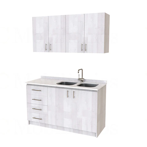 Kit de mueble lavaplatos doble + Mueble Mural de 160 cm / KT1-1534 / cuarzo / legno
