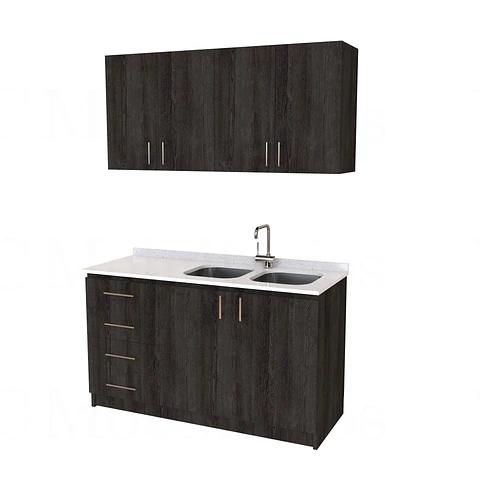 Kit de mueble lavaplatos doble + Mueble Mural de 160 cm / KT1-1534 / cuarzo / expresso