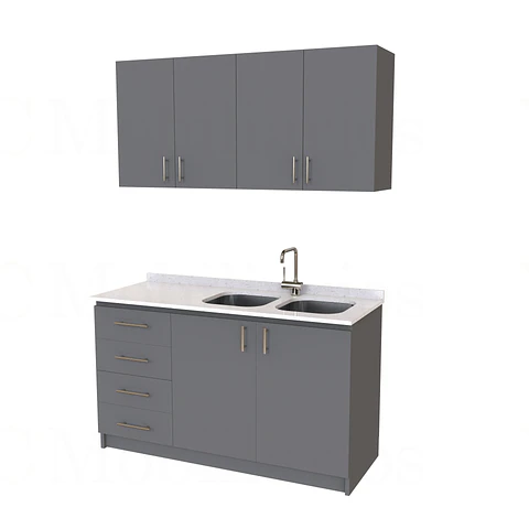 Kit de mueble lavaplatos doble + Mueble Mural de 160 cm / KT1-1534 / cuarzo / carbon