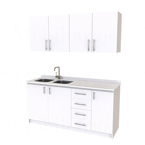 Kit de mueble lavaplatos doble + Mueble Mural de 170 cm / KT1-1734 / cuarzo / blanco