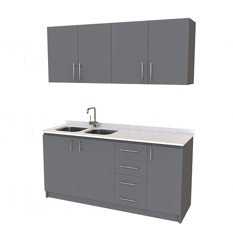 Kit de mueble lavaplatos doble + Mueble Mural de 170 cm / KT1-1734 / cuarzo / carbon