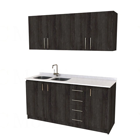 Kit de mueble lavaplatos doble + Mueble Mural de 170 cm / KT1-1734 / cuarzo / expresso