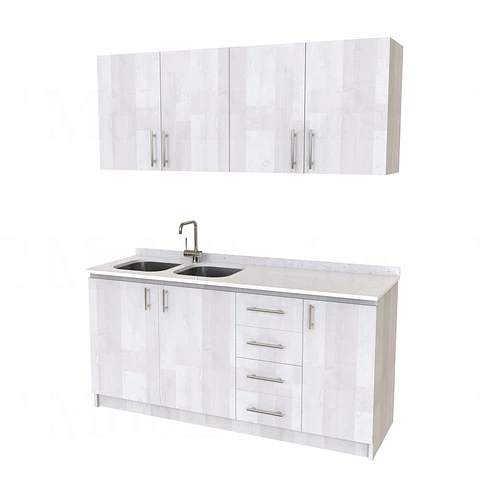 Kit de mueble lavaplatos doble + Mueble Mural de 170 cm / KT1-1734 / cuarzo / legno