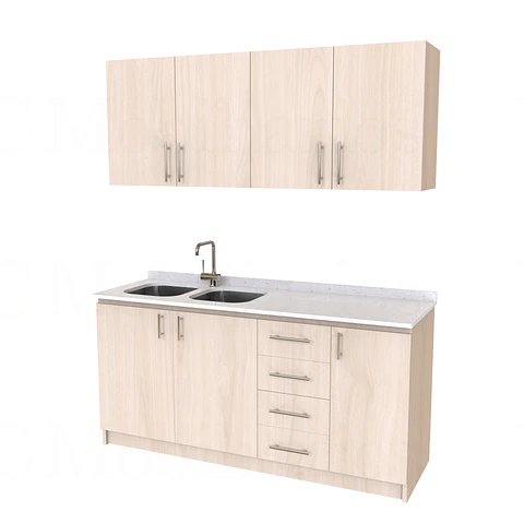 Kit de mueble lavaplatos doble + Mueble Mural de 170 cm / KT1-1734 / cuarzo / nougat
