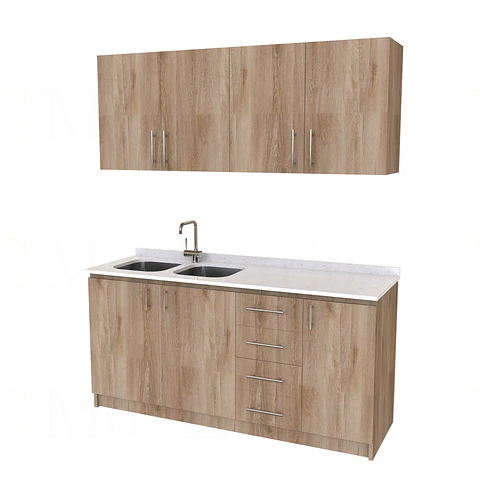 Kit de mueble lavaplatos doble + Mueble Mural de 170 cm / KT1-1734 / cuarzo / cava