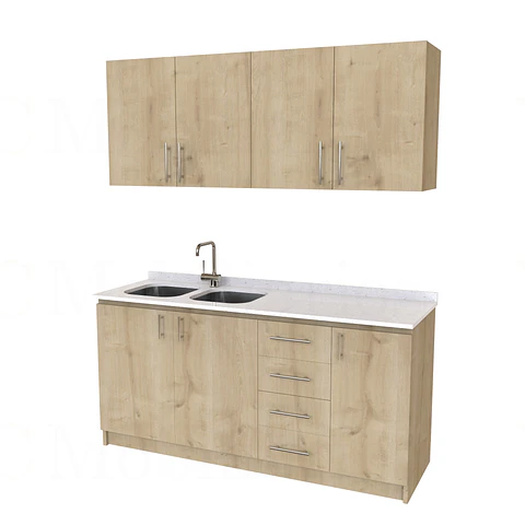Kit de mueble lavaplatos doble + Mueble Mural de 170 cm / KT1-1734 / cuarzo / rustico