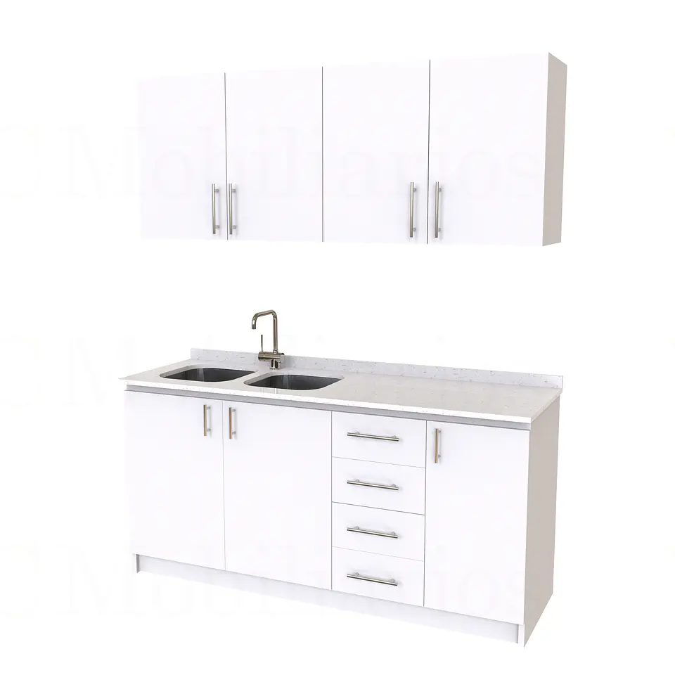 Kit de mueble lavaplatos doble + Mueble Mural de 190 cm / KT1-1934 / cuarzo / blanco 1