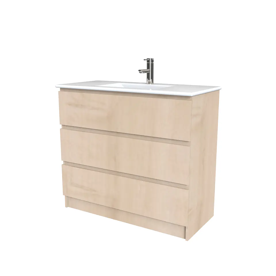 Mueble vanitorio al piso  de 100  cm con cubierta de loza M3-001  / Rustico 1