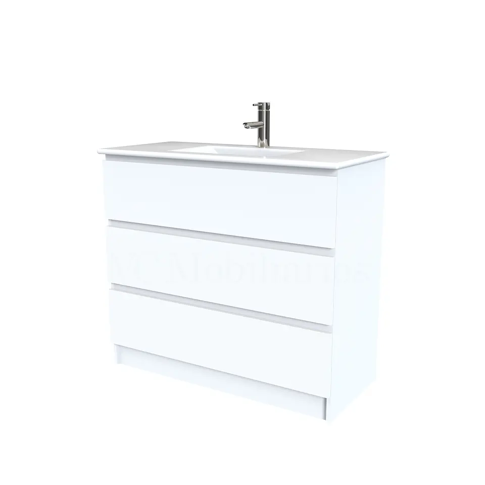 Mueble vanitorio al piso  de 100  cm con cubierta de loza M3-001  / Blanco 1