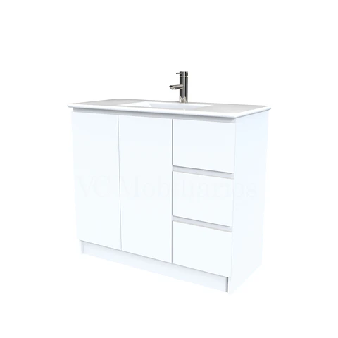 Mueble vanitorio al piso  de 100  cm con cubierta de loza M2-001  / Blanco