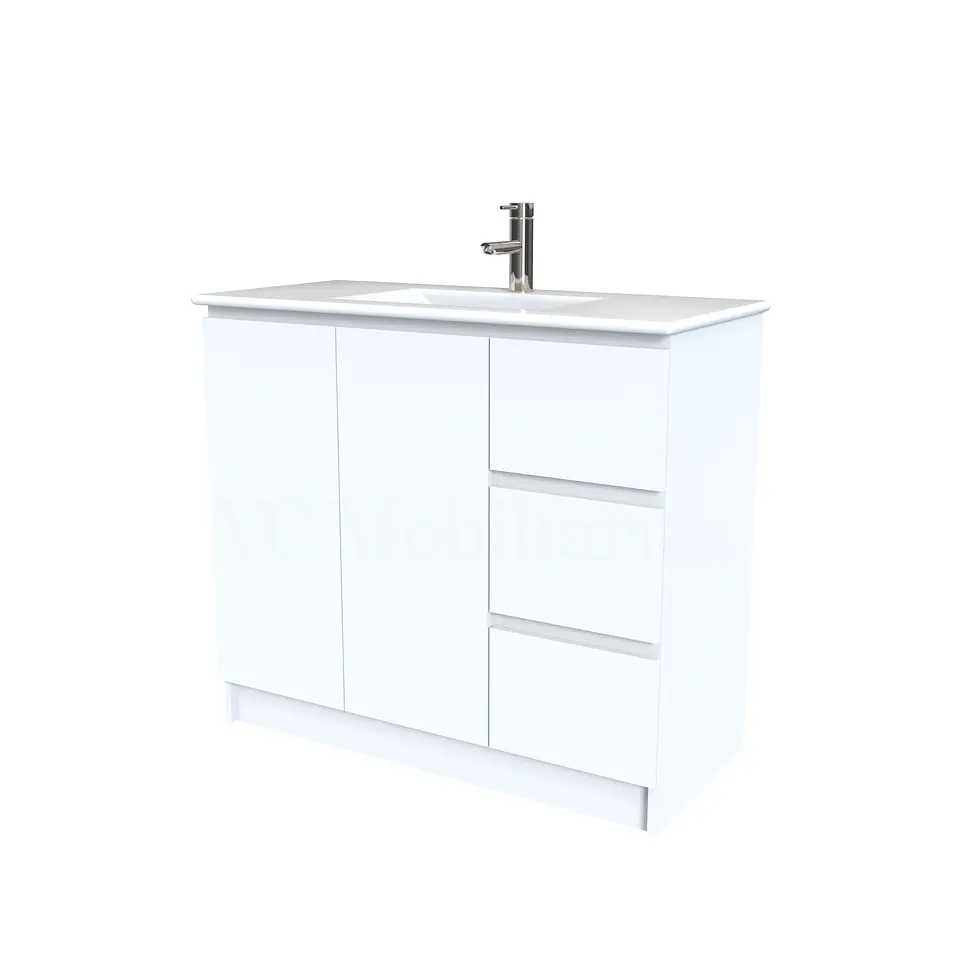 Mueble vanitorio al piso  de 100  cm con cubierta de loza M2-001  / Blanco 1