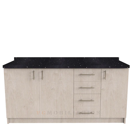 Mueble tipo mesón M1-1600-MTM de 160 cm / Provenzal / Cuarzo Negro galaxys / Patas Metalicas