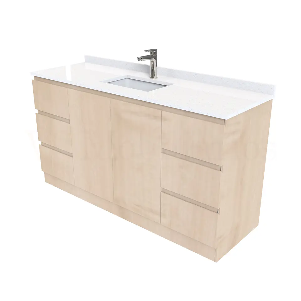 Mueble vanitorio al piso de 150 cm con cubierta de cuarzo M2-1538 / Rustico 1