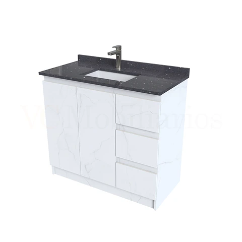 Mueble vanitorio al piso de 90 cm con cubierta de cuarzo M2-958 / Marmara