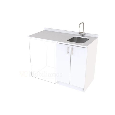 Mueble para logia de 120cm con lavadero y cubierta de cuarzo / M1-1234-MLO / Blanco