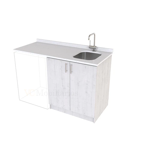 Mueble para logia de 140cm con lavadero y cubierta de cuarzo / M1-1434-MLO / Alaska