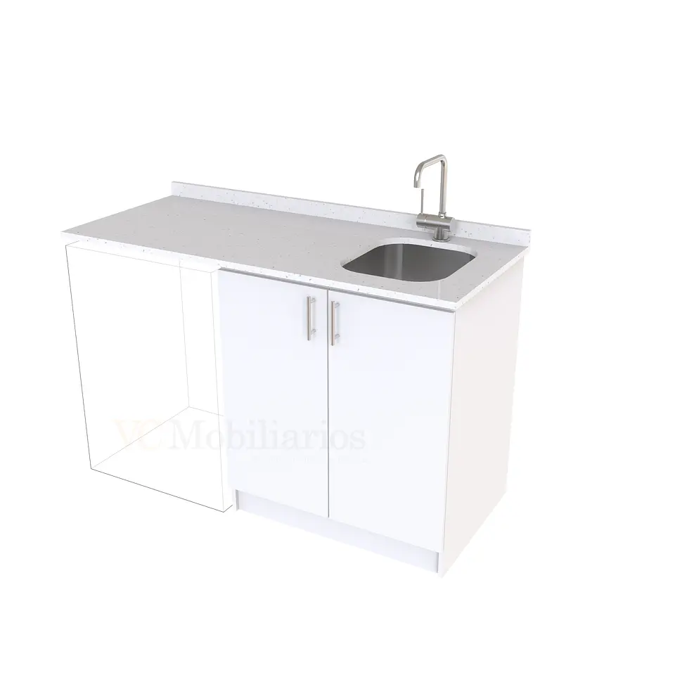 Mueble para logia de 140cm con lavadero y cubierta de cuarzo / M1-1434-MLO / Blanco 1
