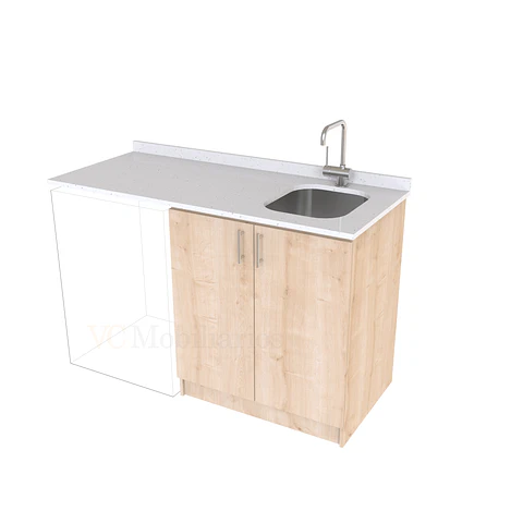 Mueble para logia de 140cm con lavadero y cubierta de cuarzo / M1-1434-MLO / Rustico