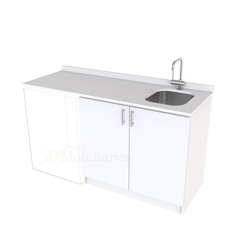 Mueble para logia de 160cm con lavadero y cubierta de cuarzo / M1-1634-MLO / Blanco