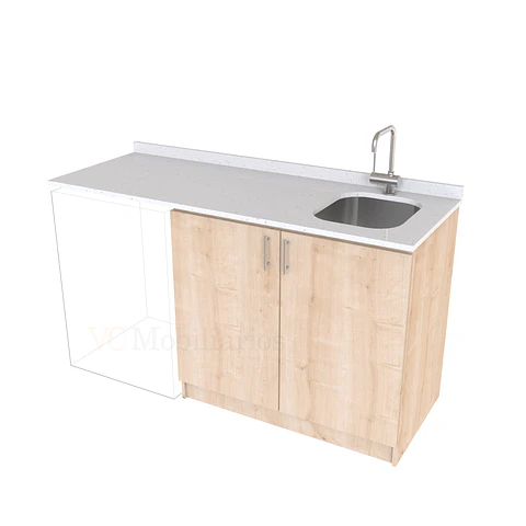 Mueble para logia de 160cm con lavadero y cubierta de cuarzo / M1-1634-MLO / Rustico